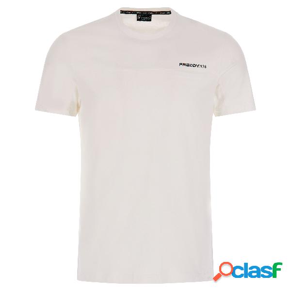 T-shirt in cotone con cuciture a blocchi e taschino