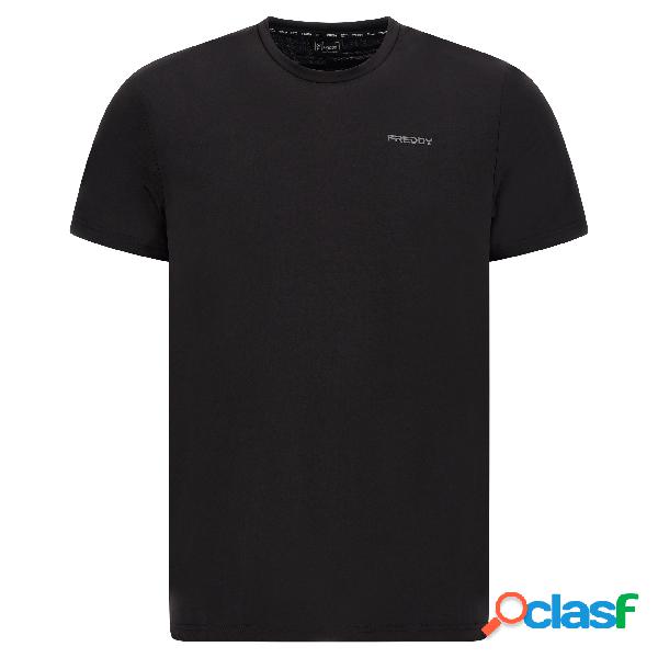 T-shirt in tessuto tecnico con pannello in mesh sul retro