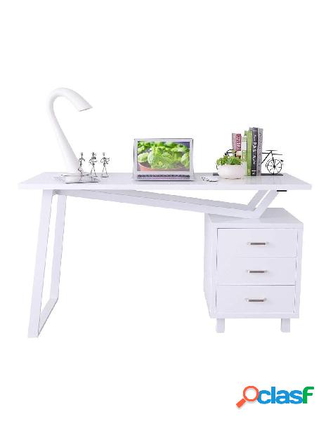 Techly - scrivania per computer con tre cassetti bianco