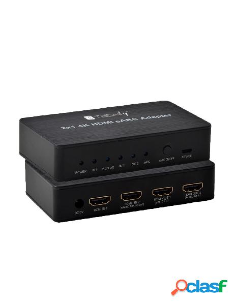 Techly - switch hdmi 2.0 2x1 4k@60hz con splitter audio