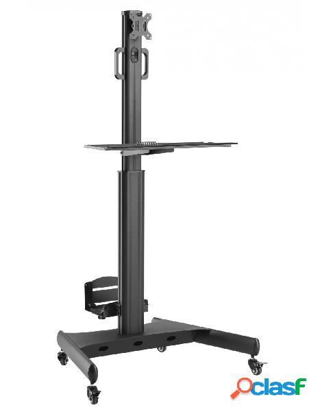 Techly - trolley da pavimento con mensola e porta pc per tv