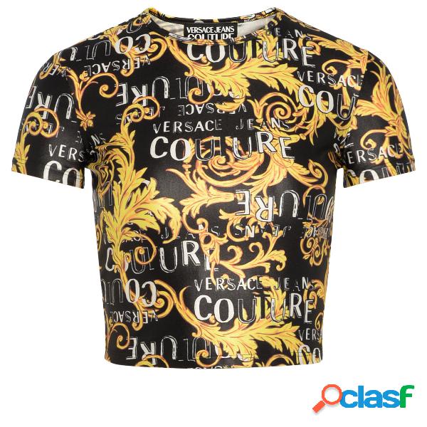 Top Versace Jeans Couture nera con stampa Logo Couture