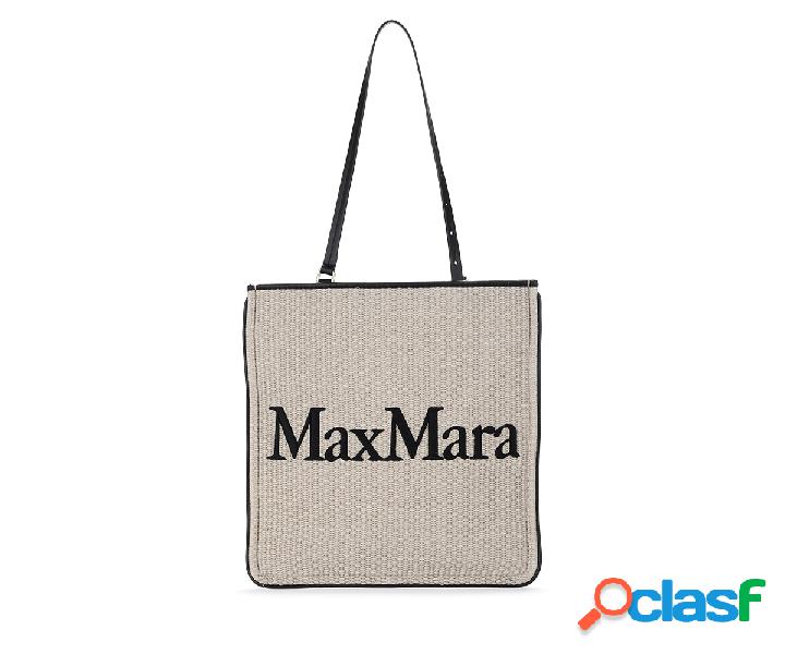 Tote bag Max Mara in paglia intrecciata con logo nero