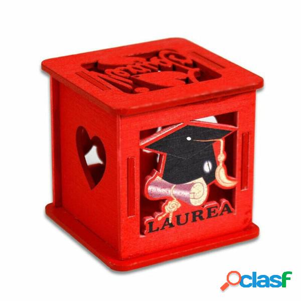 Trade Shop - 12 Cubo In Legno Rosso Con Coperchio Apribile