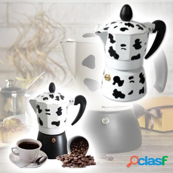 Trade Shop - Caffettiera Moka Caffè 2 Tazze Alluminio Mucca