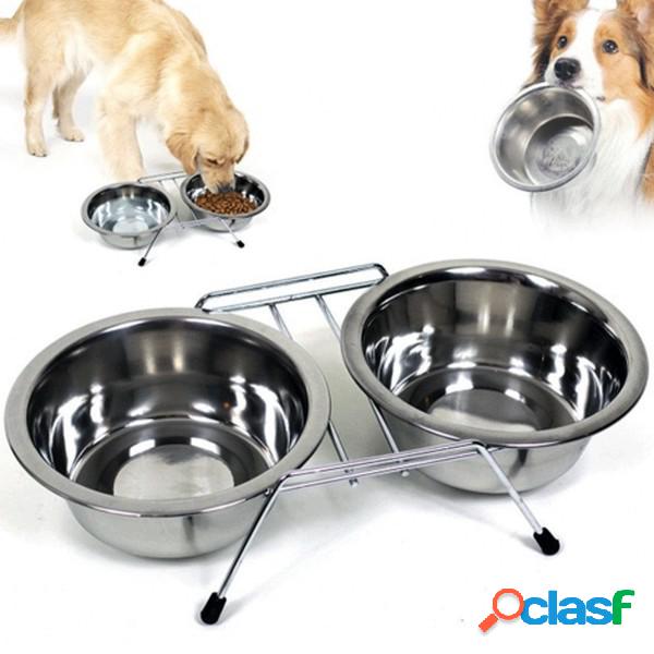 Trade Shop - Ciotola Doppia Per Cani 16 Cm Con Supporto Cibo