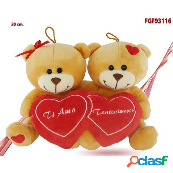 Trade Shop - Coppia Orsetti Con Doppio Cuore 20cm Peluche