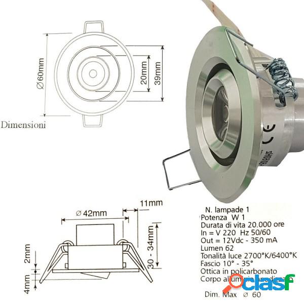 Trade Shop - Faretto Luce Calda A Led Mini 1 W Spot