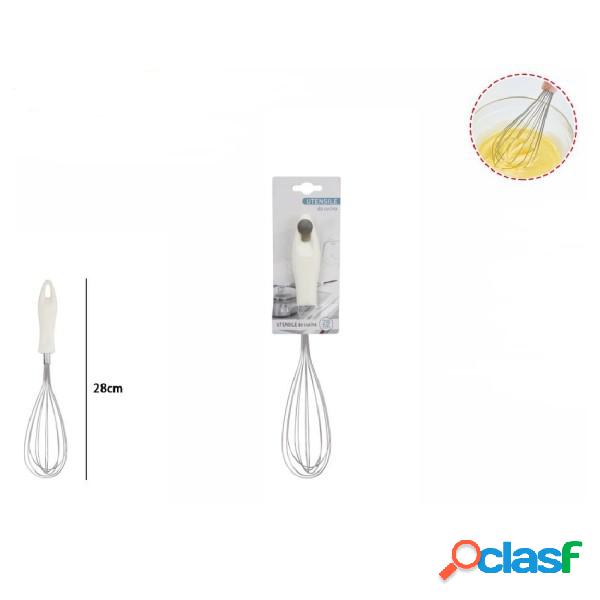 Trade Shop - Frusta 28cm Con Manico In Plastica Bianca