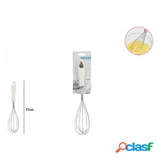 Trade Shop - Frusta 33 Cm Con Manico In Plastica Bianca