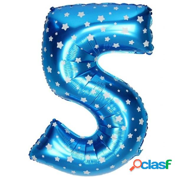 Trade Shop - Palloncino Numero 5 Azzurro Stelle Bianche 35cm