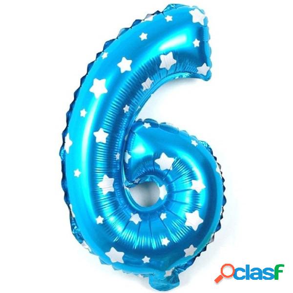 Trade Shop - Palloncino Numero 6 Azzurro Stelle Bianche 35cm