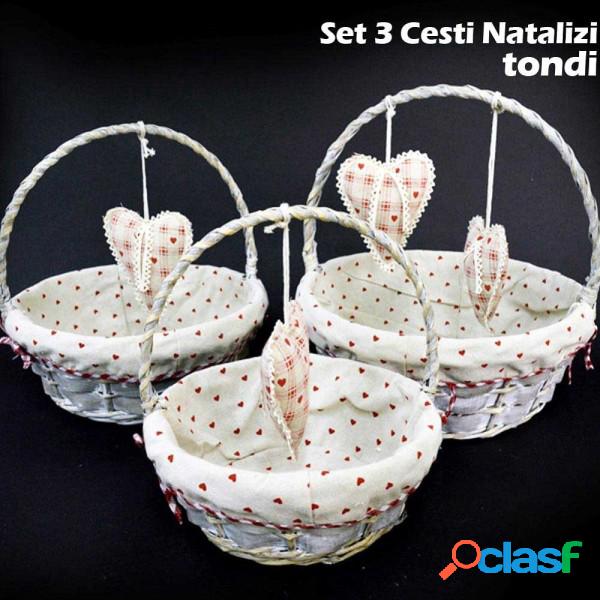 Trade Shop - Set 3 Cestini Natalizi Tondi In Vimini E