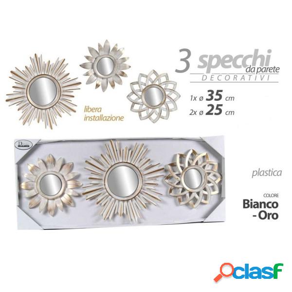 Trade Shop - Set 3pz Specchi Da Parete Decorativi Bianco Oro