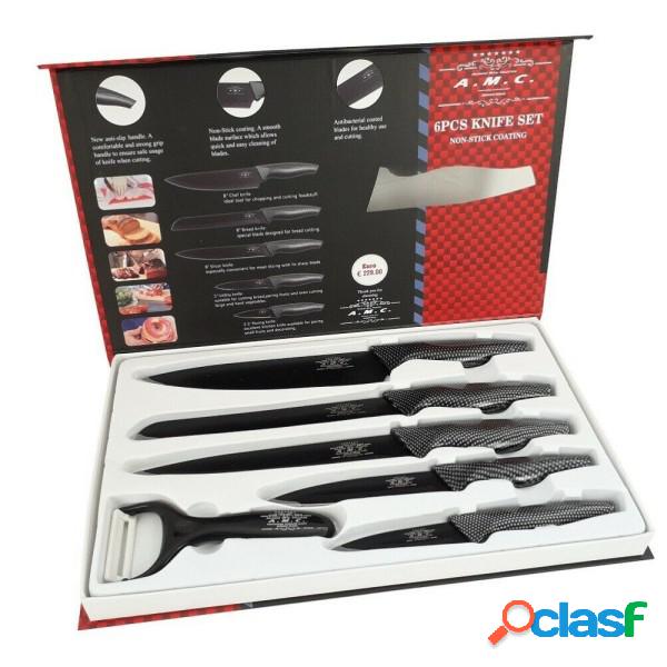 Trade Shop - Set 5 Coltelli Da Cucina In Acciaio Effetto