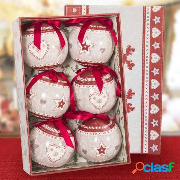 Trade Shop - Set 6 Palline Natalizie Stampa Cuore Stelle