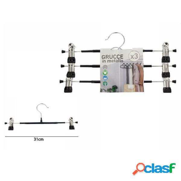Trade Shop - Set Di 3 Pz Grucce Gruccia In Metallo Nera Con