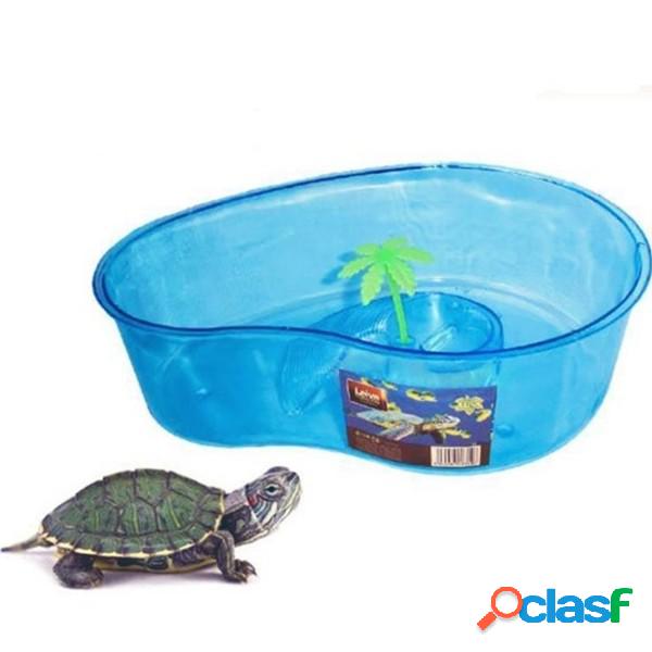 Trade Shop - Tartarughiera Blu Con Palma 32x12x23cm Animali