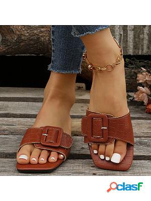 Trendy Buckle Embellished Flat Comfort Slippers