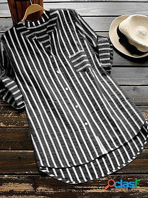 V Neck Loose Fitting Stripes Blouses