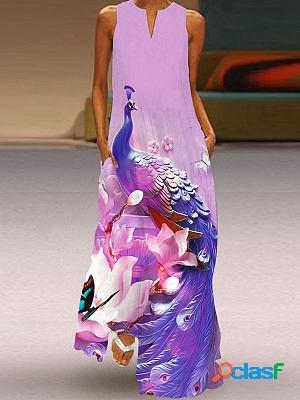 V-neck Loose Casual Floral Print Sleeveless Maxi Dress