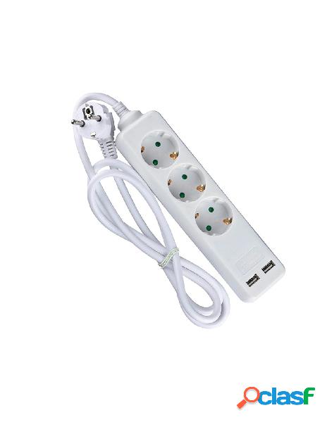 V-tac - multipresa ciabatta elettrica con 2 usb e 3 posti