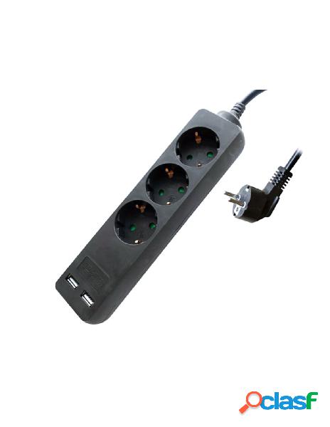 V-tac - multipresa ciabatta elettrica con 2 usb e 3 posti