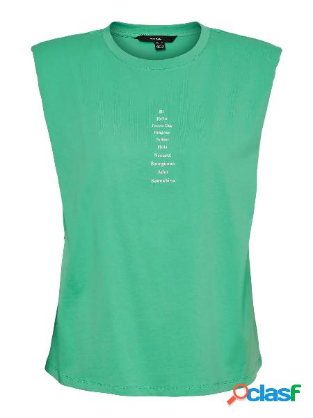 VERO MODA t-shirt smanicata con scritta e spalline imbottite