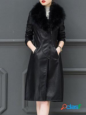 Winter Fur Collar Leather Coat