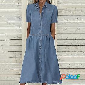 Women's Casual Dress Denim Shirt Dress Denim Maxi long Dress