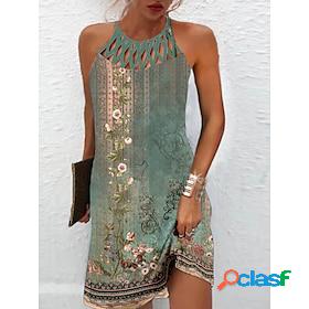 Womens Casual Dress Floral Summer Dress Halter Neck Dress