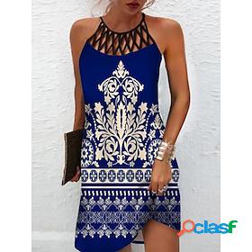 Womens Casual Dress Graphic Floral Ethnic Dress Halter Neck