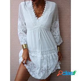 Womens Casual Dress Lace Dress Mini Dress White Pure Color