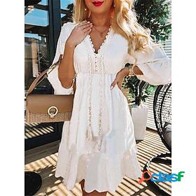 Womens Casual Dress Plain A Line Dress Plain Dress V Neck