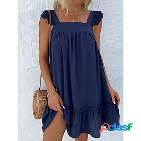 Womens Casual Dress Plain Sundress Summer Dress Square Neck