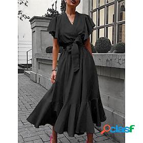 Womens Casual Dress Plain Swing Dress Plain Dress V Neck