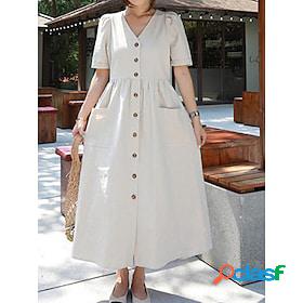Womens Cotton Linen Dress Casual Dress Cotton And Linen Maxi