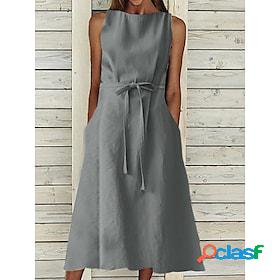 Womens Cotton Linen Dress Casual Dress Cotton And Linen Midi