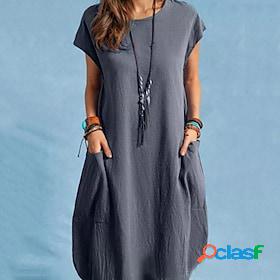 Womens Cotton Linen Dress Casual Dress Shift Dress Cotton