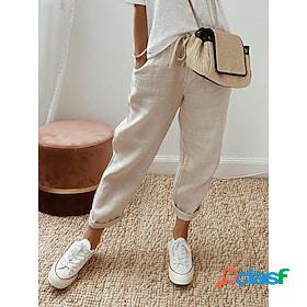 Womens Pants Trousers Faux Linen Black White Blue Fashion