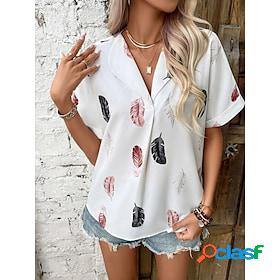 Womens Shirt Blouse Deep red Black White Button Print