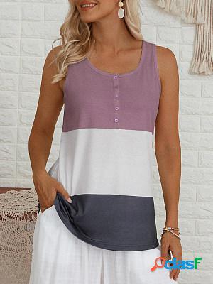 Womens Stitching Round Neck Sleeveless T-shirt