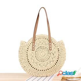 Womens Straw Tote Straw Bag Daily Holiday Solid Color