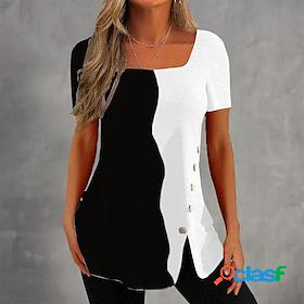 Womens T shirt Tee Pearl Black White Print Floral Color