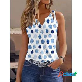 Womens Tank Top White Red Button Print Graphic Polka Dot
