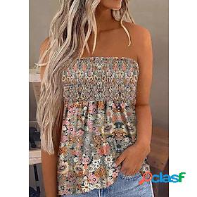 Womens Tube Top Black Blue Brown Smocked Floral Party