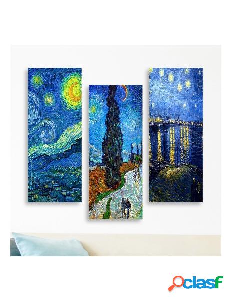 Wooden art - pittura decorativa su mdf 3 pezzi van gogh