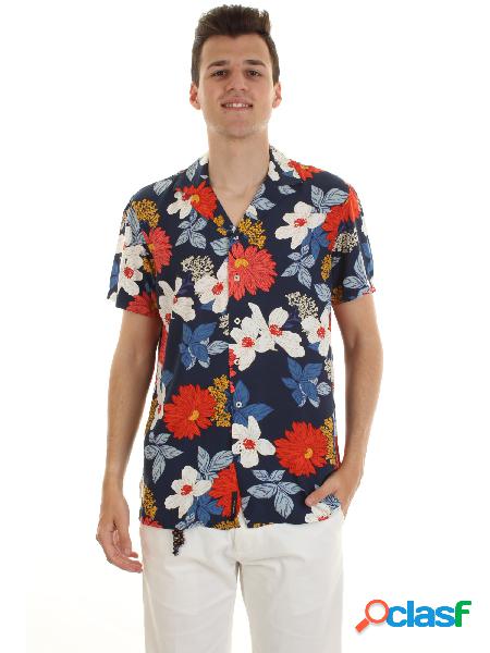 YES-ZEE camicia da uomo con stampa hawaiana BLU