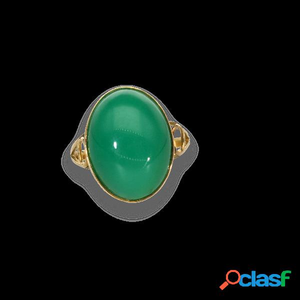 Anello in oro giallo 18kt con giada verde - 1