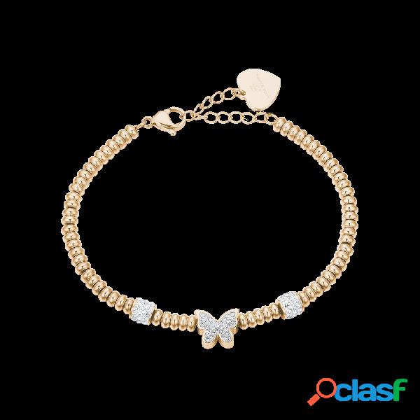 BRACCIALE IN ACCIAIO IP GOLD CON FARFALLA CON CRISTALLI